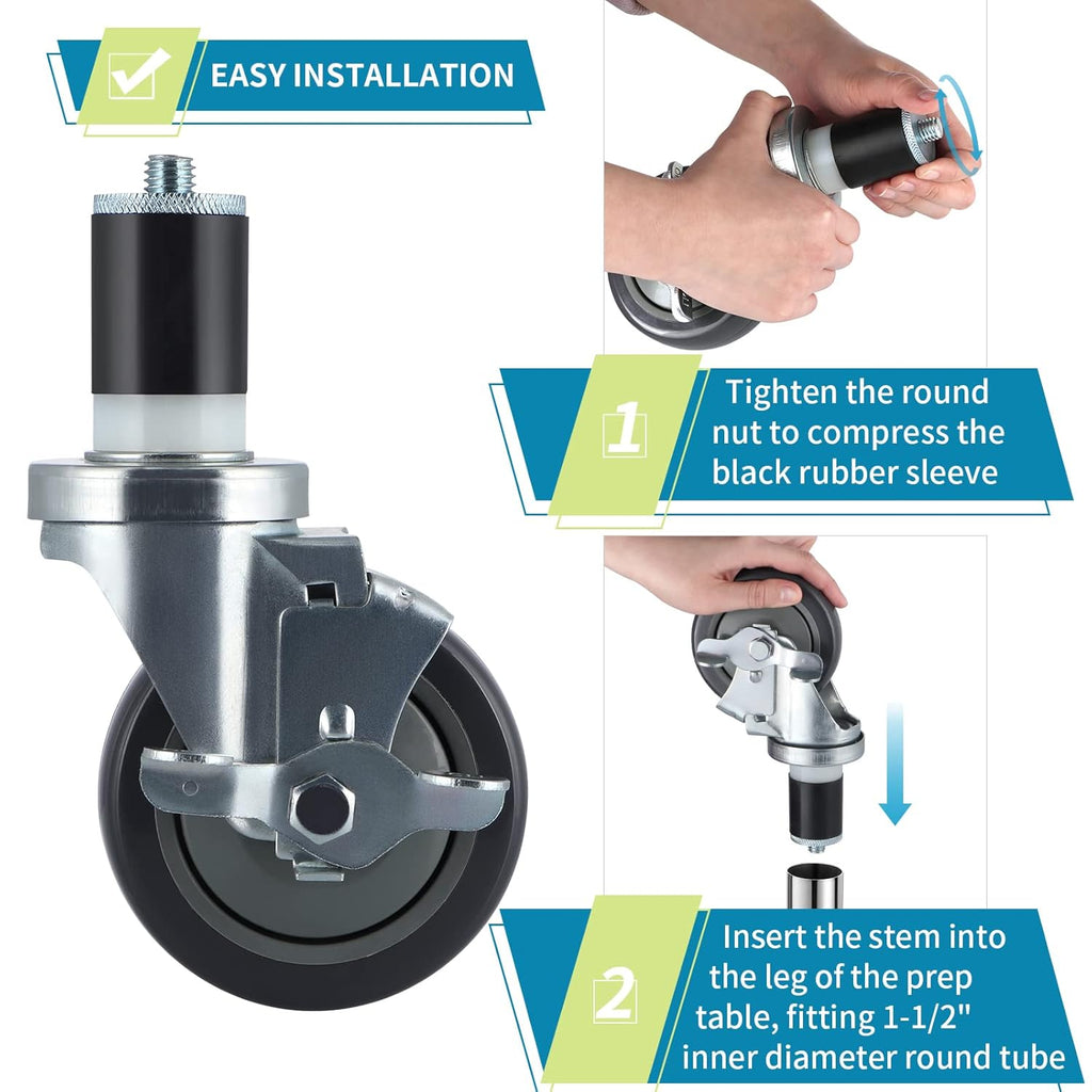 4 Pcs Stainless Steel Expanding Stem Casters C952