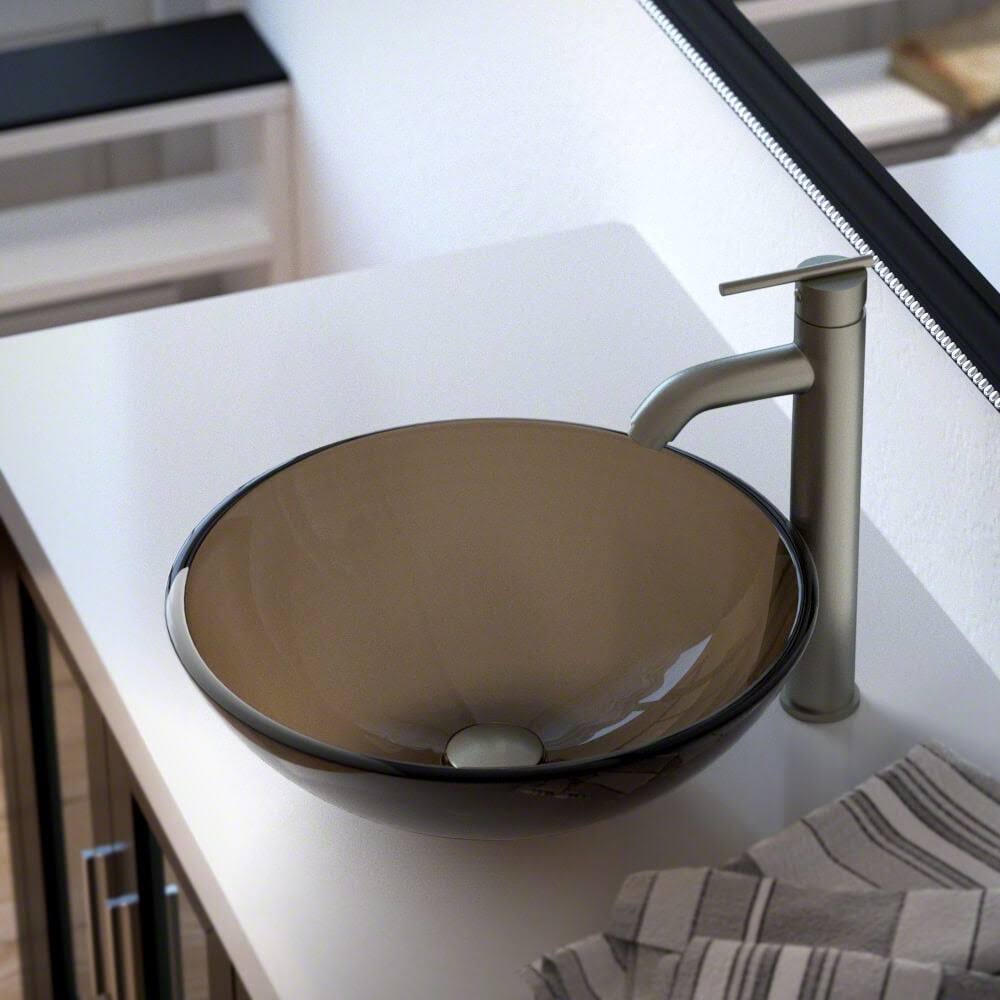 Taupe Brushed Nickel Bathroom Vessel Faucet Ensemble L469019