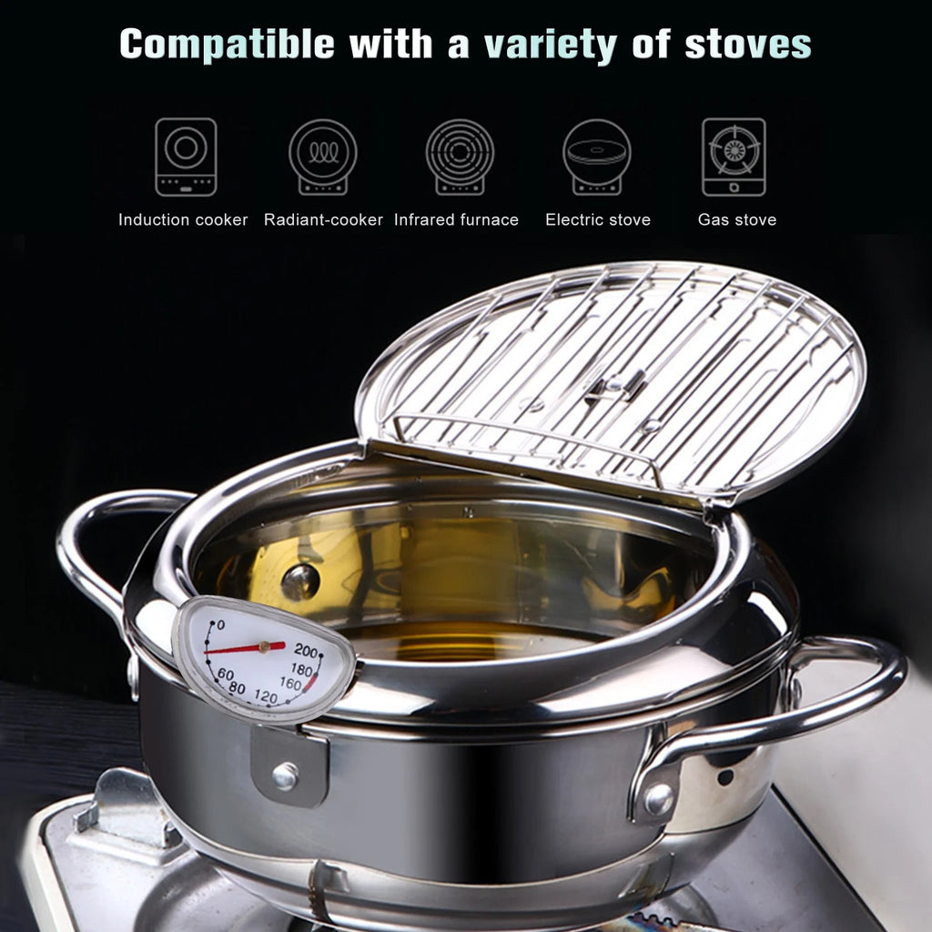 Stainless Steel Deep Fryer Pot with Oil Drip Drainer Rack P75475