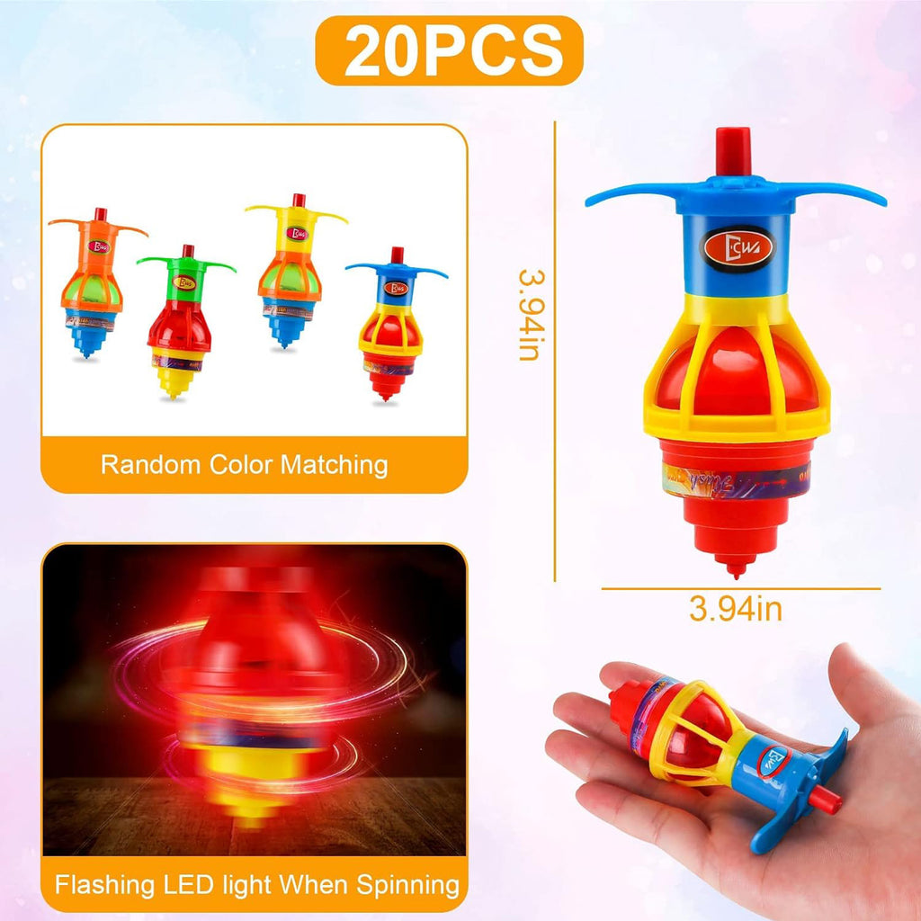 20 Pack UFO Spinning Tops with LED Light Up Flashing Toys S53628