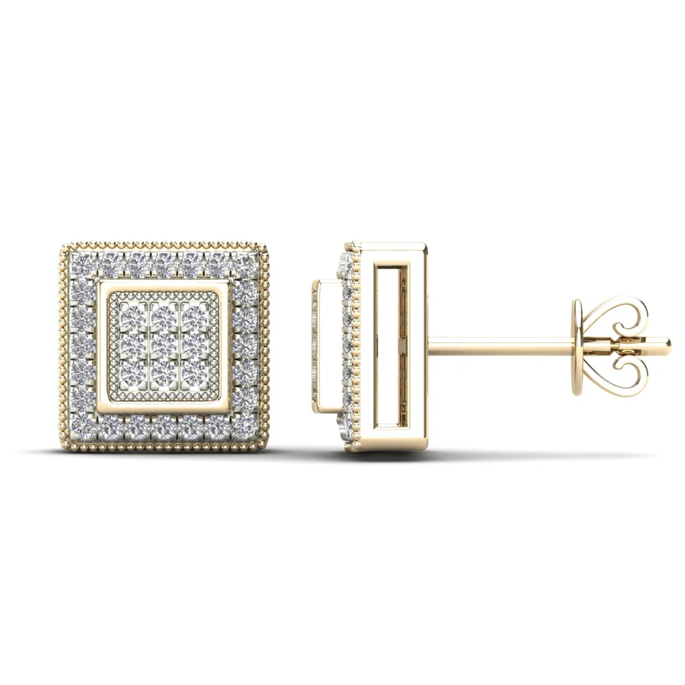 14K Yellow Gold Diamond Square Stud Earrings C769415