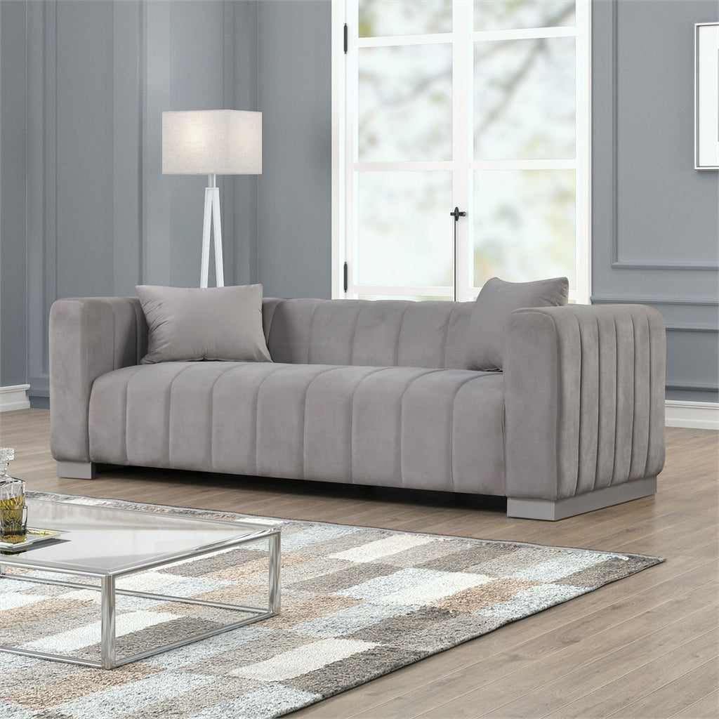 3-PC Velvet Sofa and 2 Armchairs Set Light Gray G80824