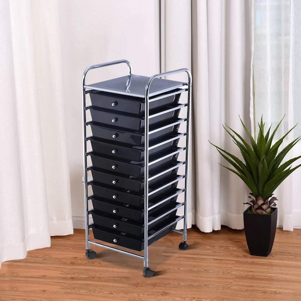 10 Drawer Rolling Storage Cart Organizer Black D4744