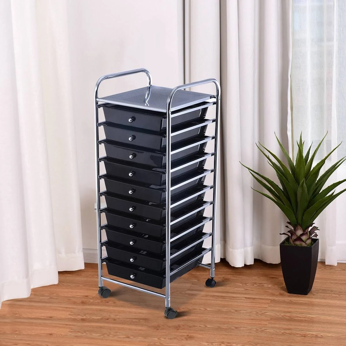 10 Drawer Rolling Storage Cart Organizer Black D4744