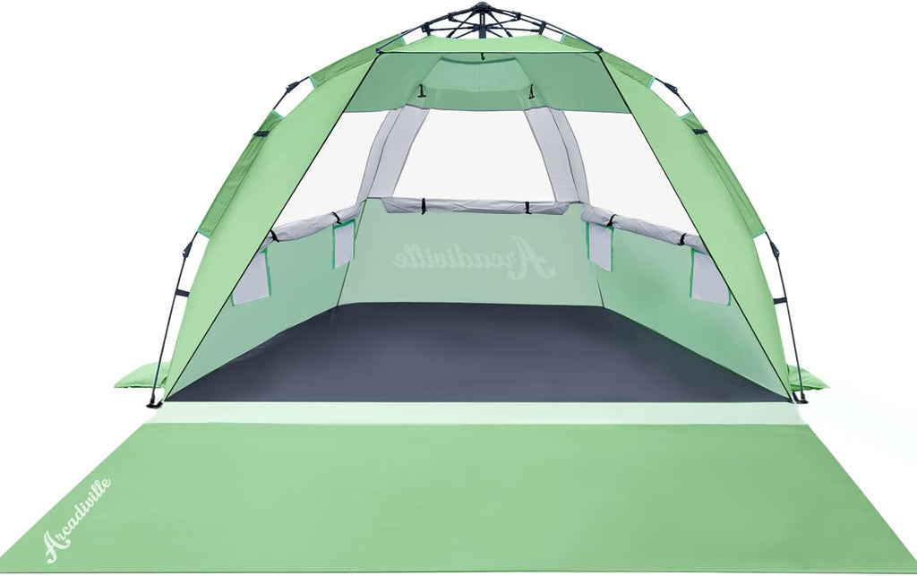 Pop up Beach Tent 4 Person UPF 50+ Portable Lightweight Sun Shelter with Extended Floor O236