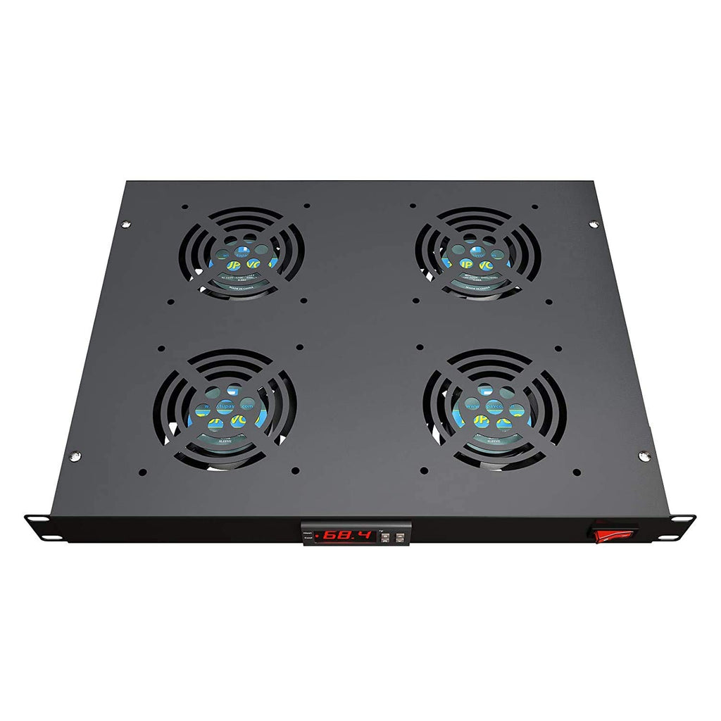 1U 19 Rackmount Cabinet Panel with 4 Fans Adjustable Temperature Control Digital Display Alarm Sensor D743219
