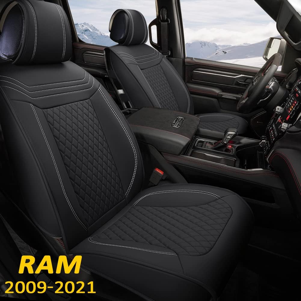 Grey Faux Leather Front Seat Covers for Dodge RAM Pickup Trucks A4106