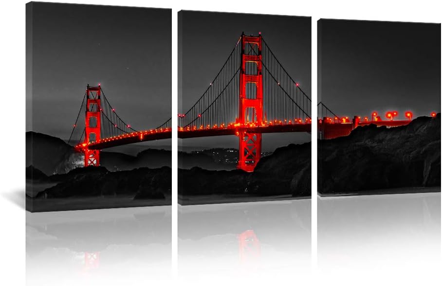 Black and Red Golden Gate Bridge Canvas Wall Art 20x28 3pcs A71208