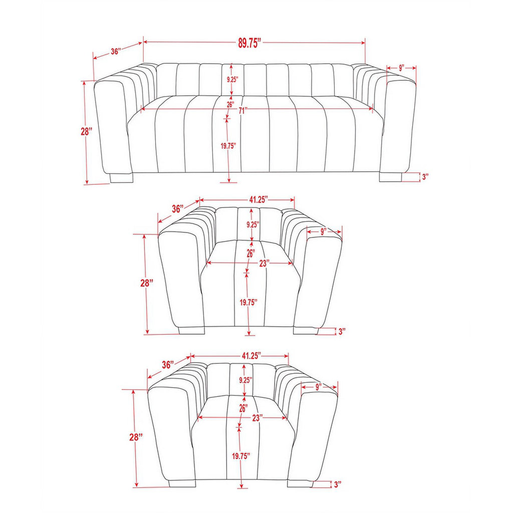 3-PC Velvet Sofa and 2 Armchairs Set Light Gray G80824