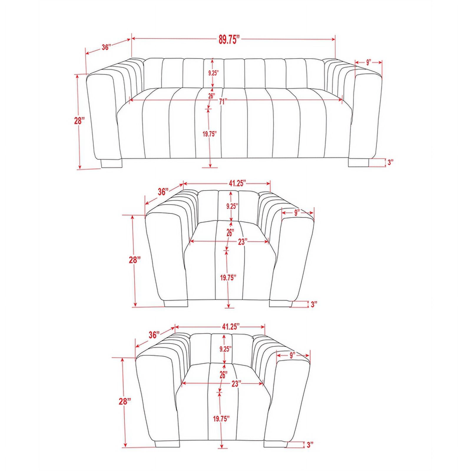 3-PC Velvet Sofa and 2 Armchairs Set Light Gray G80824