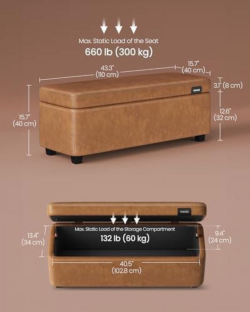 Ottoman Bench Entryway Bedroom Bench 25 Gallons Synthetic Leather Ink Black N9966