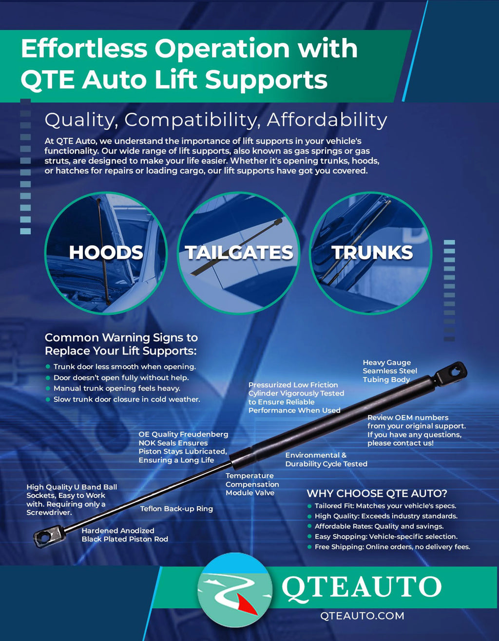 Pair of 2 Rear Tailgate Lift Support for Dodge Aries Wagon 4 Door C291139