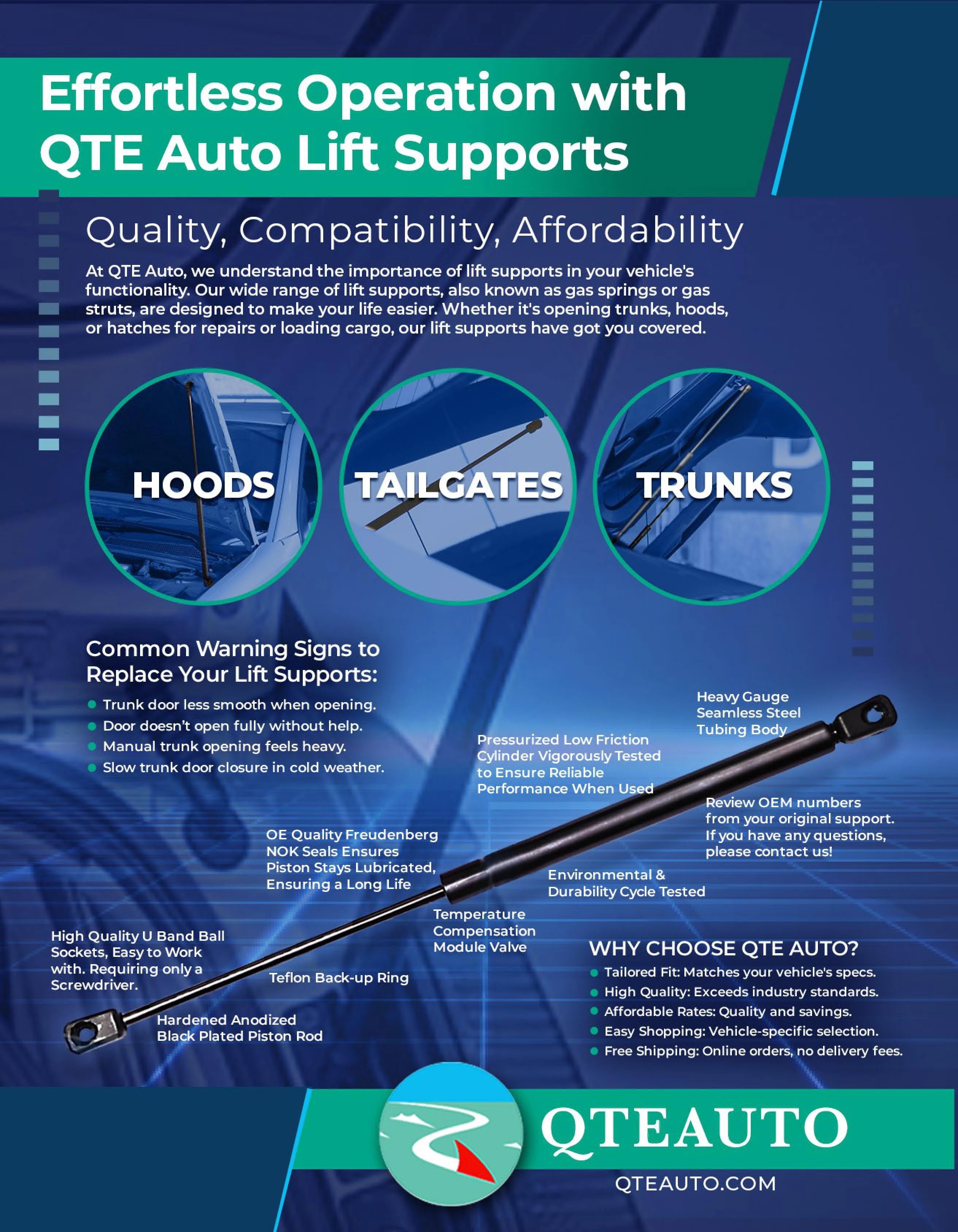 Pair of 2 Rear Tailgate Lift Support for Dodge Aries Wagon 4 Door C291139