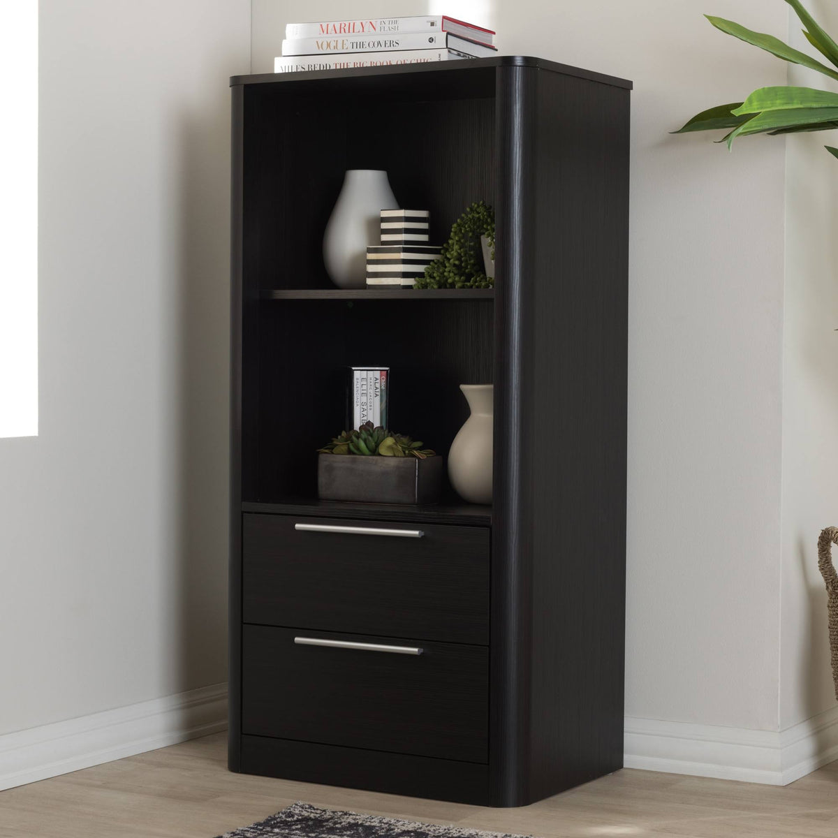 Espresso Brown Finished Wood 2-Drawer Bookcase W961