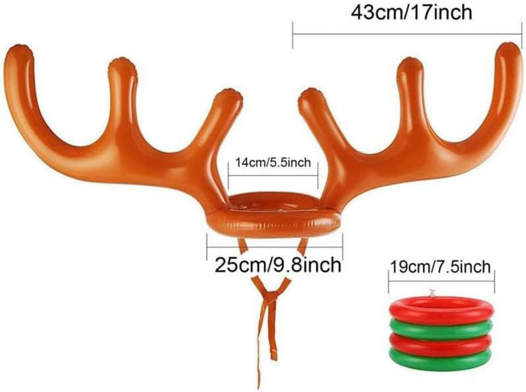Inflatable Reindeer Antler Hat Ring Toss Game with 2 Antlers, 8 Rings, 1 Inflator Z620