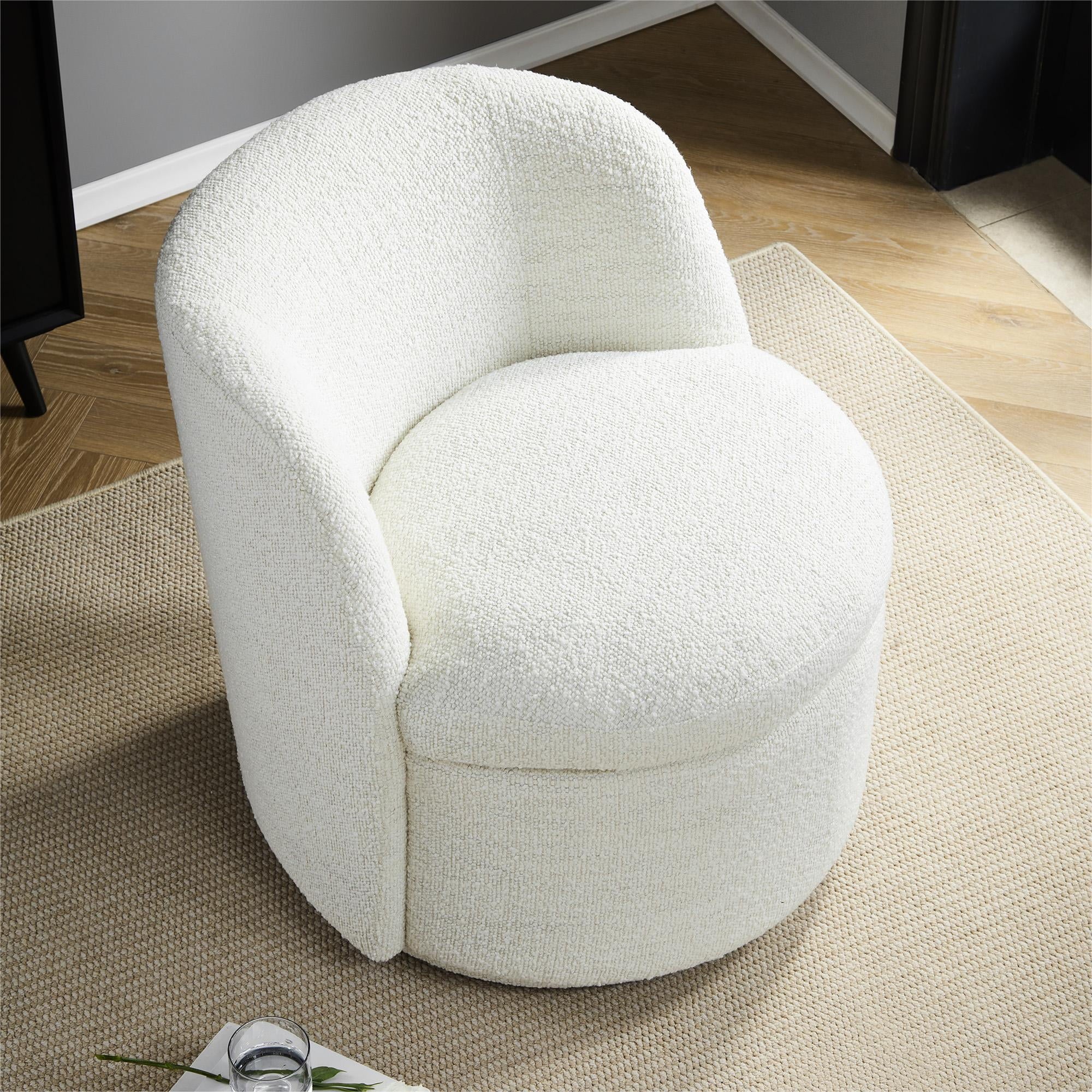 White Boucle Swivel Accent Chair O6876