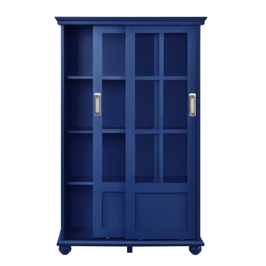 Blue Bookcase with Sliding Glass Doors W395