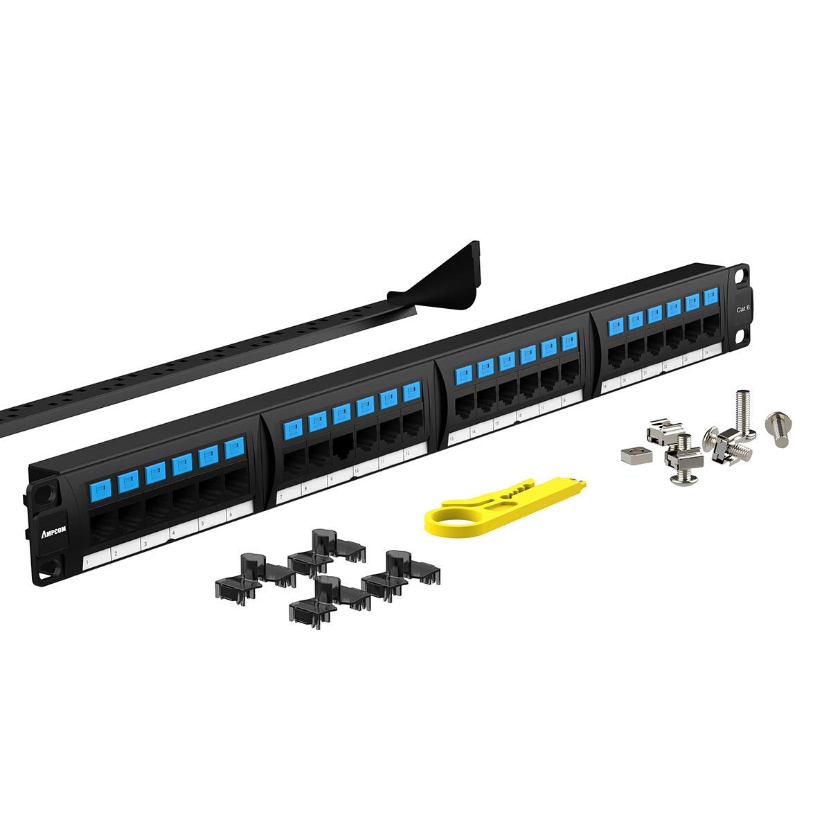 48 Ports Rack Mount CAT6 Patch Panel 2U 19 inch RJ45 Ethernet 568A 568B Gold Plated with Rear Cable Support Bar Pack of 2 C526