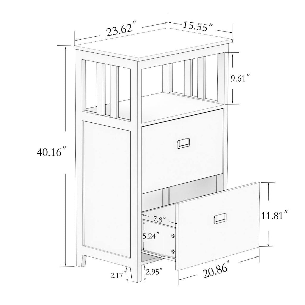 Black 2 Drawers Lateral File Cabinet with Open Compartment H682