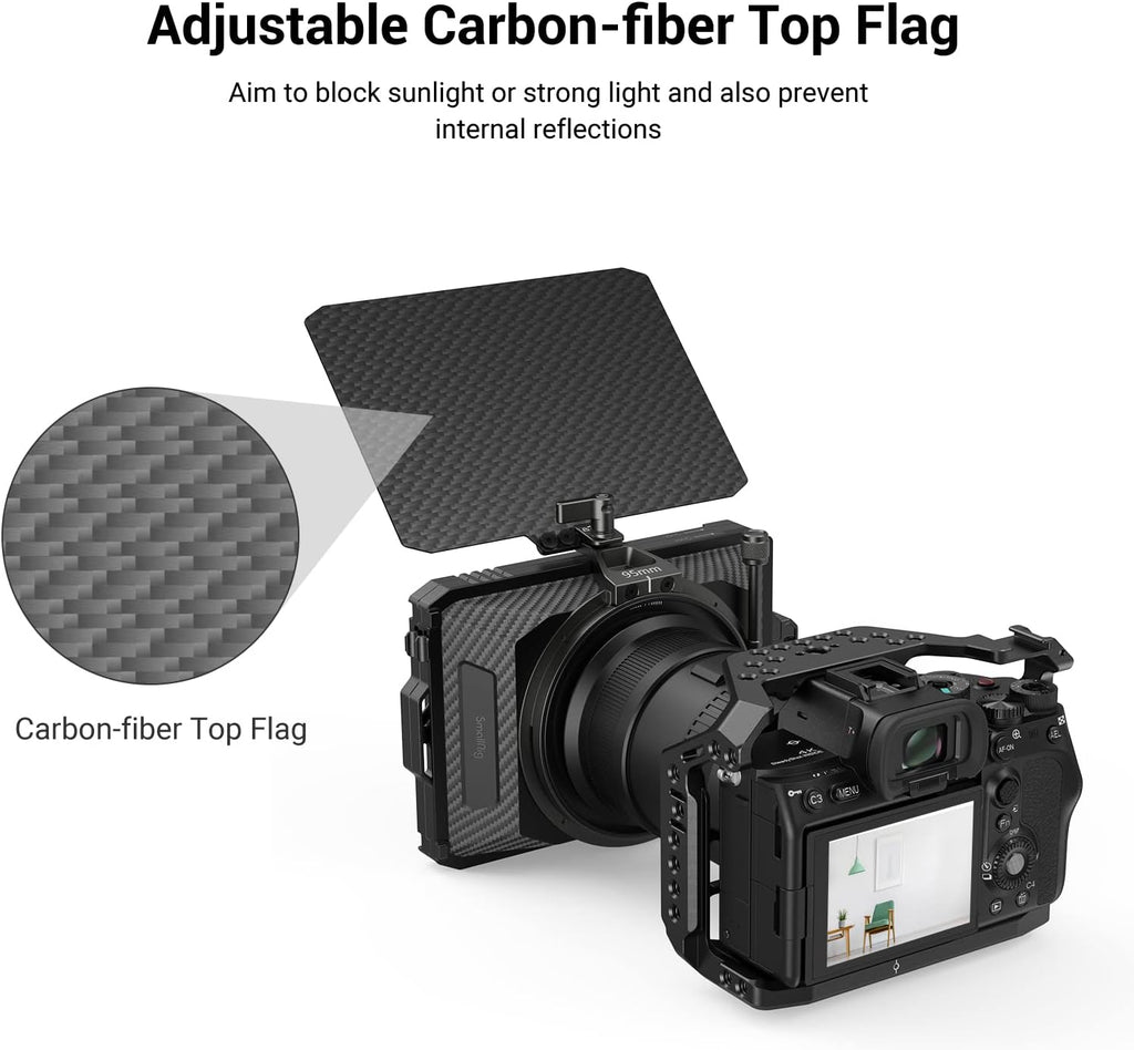 Mini Matte Box Lite with Top Flag for DSLRs and Mirrorless Cameras, Compatible with 67mm/72mm/77mm/82mm/95mm Lenses, with Filter Tray S5801