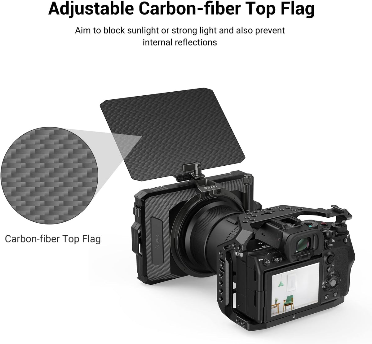 Mini Matte Box Lite with Top Flag for DSLRs and Mirrorless Cameras, Compatible with 67mm/72mm/77mm/82mm/95mm Lenses, with Filter Tray S5801