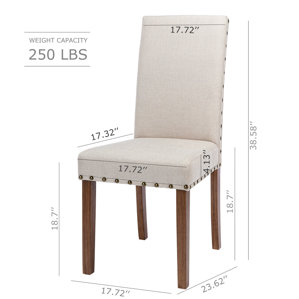 Beige Linen Solid Wood Parson Chair Set of 6 H5913