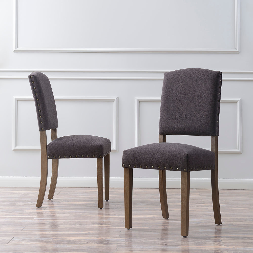 Set of 4 Upholstered Parson Dining Chairs with High Back & Nailhead Trim E21083