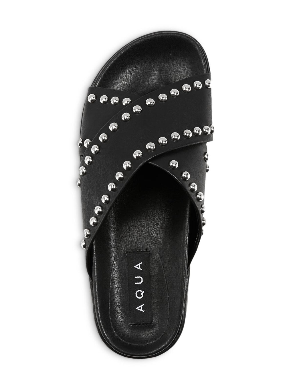 Black Cushioned Studded Round Toe Platform Slip On Slide Sandals Shoes K314