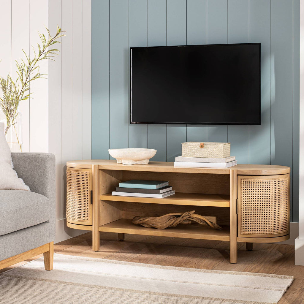 Natural Caned Door TV Stand F2496