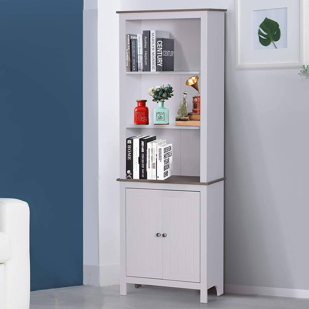 White Wood Free Standing Bathroom Linen Tower Storage Cabinet K954686
