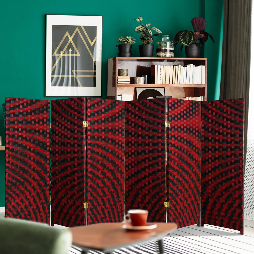 Red/Black 6 Panel Woven Fiber Room Divider W5397