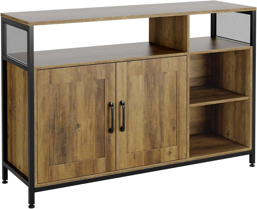 Rustic Brown Wooden Sideboard with 2 Doors and Open Shelves Y12606