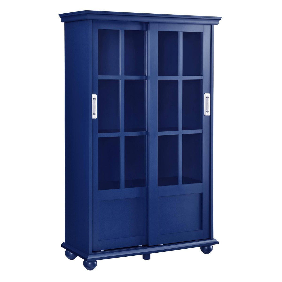 Blue Bookcase with Sliding Glass Doors W395