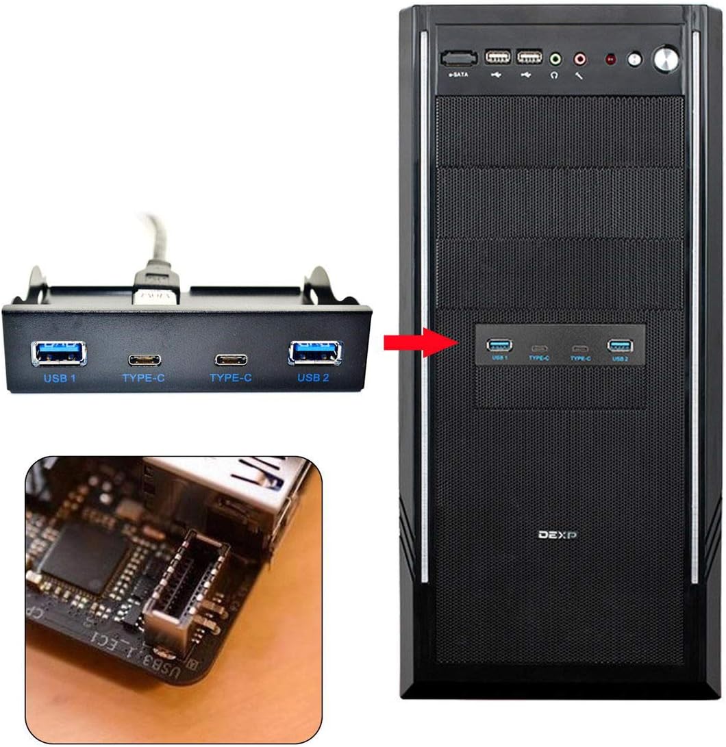 USB 3.1 Front Panel Header to USB-C & USB 3.0 HUB 4 Ports Motherboard Cable G912