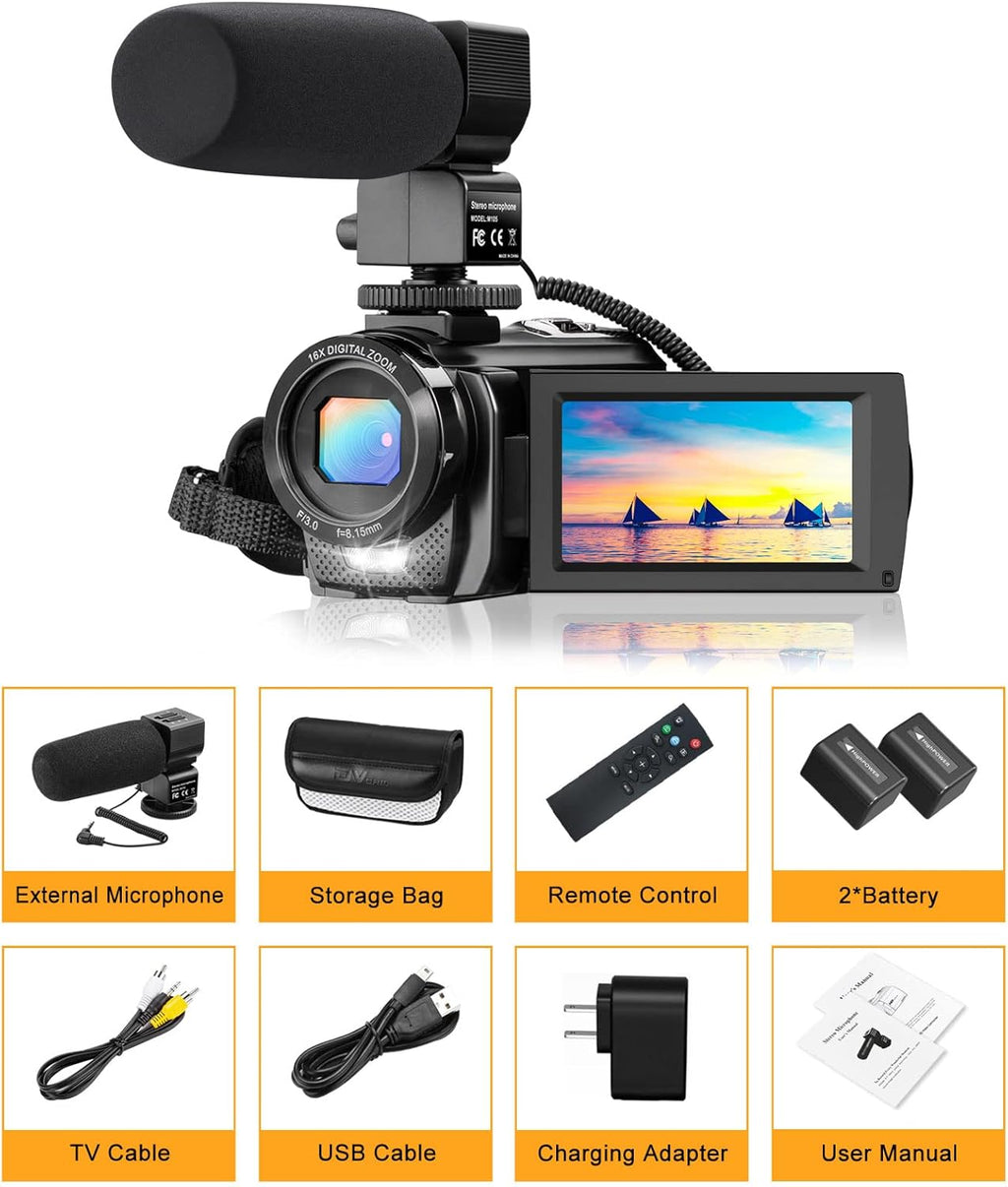 FHD 1080P 30FPS 24MP 3.0 Inch 270° Rotation Screen Digital Vlogging Camera with Microphone, Remote Control, 2 Batteries D350