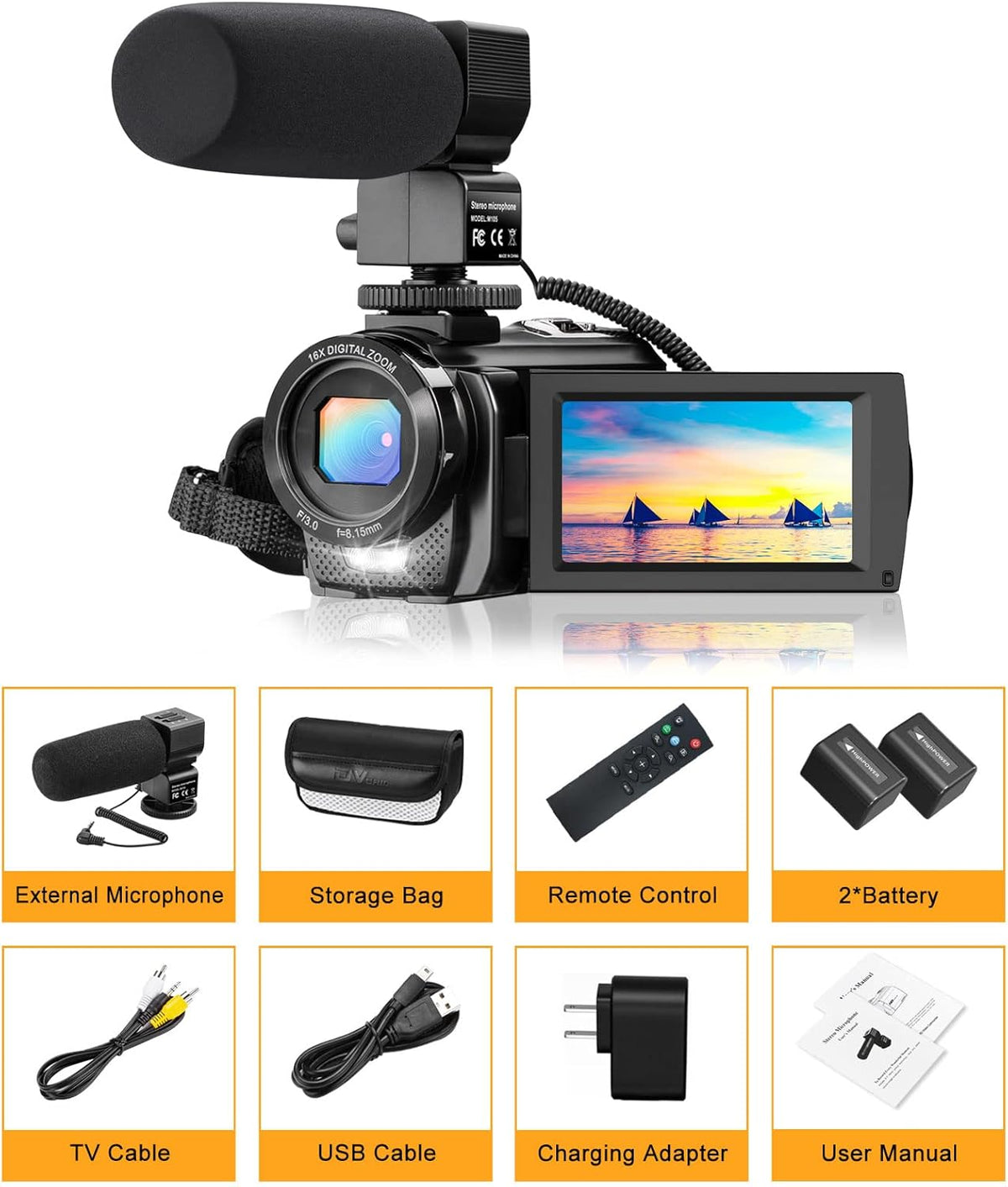 FHD 1080P 30FPS 24MP 3.0 Inch 270° Rotation Screen Digital Vlogging Camera with Microphone, Remote Control, 2 Batteries D350