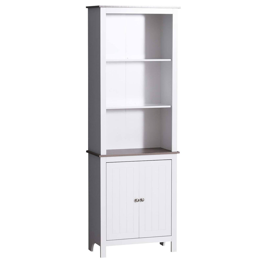 White Wood Free Standing Bathroom Linen Tower Storage Cabinet K954686