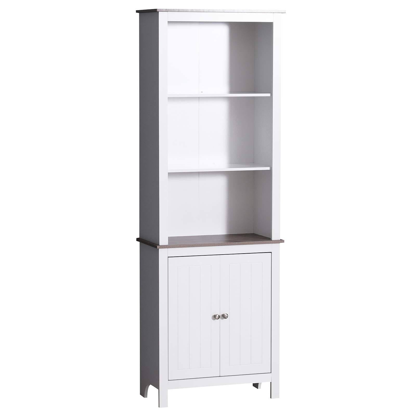 White Wood Free Standing Bathroom Linen Tower Storage Cabinet K954686