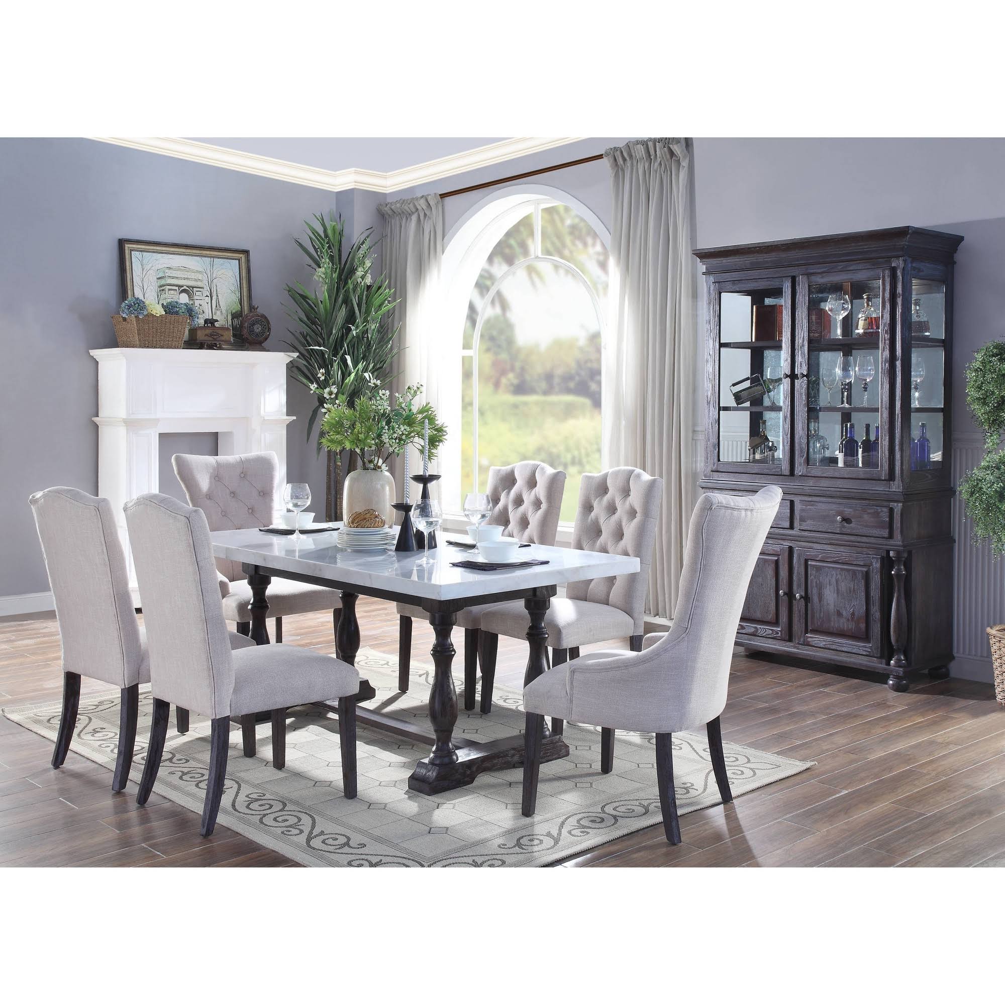 Beige Linen Dining Arm Chair (Set of 2) M470965