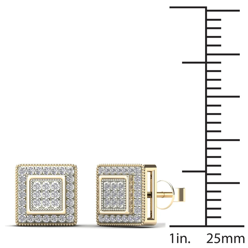 14K Yellow Gold Diamond Square Stud Earrings C769415