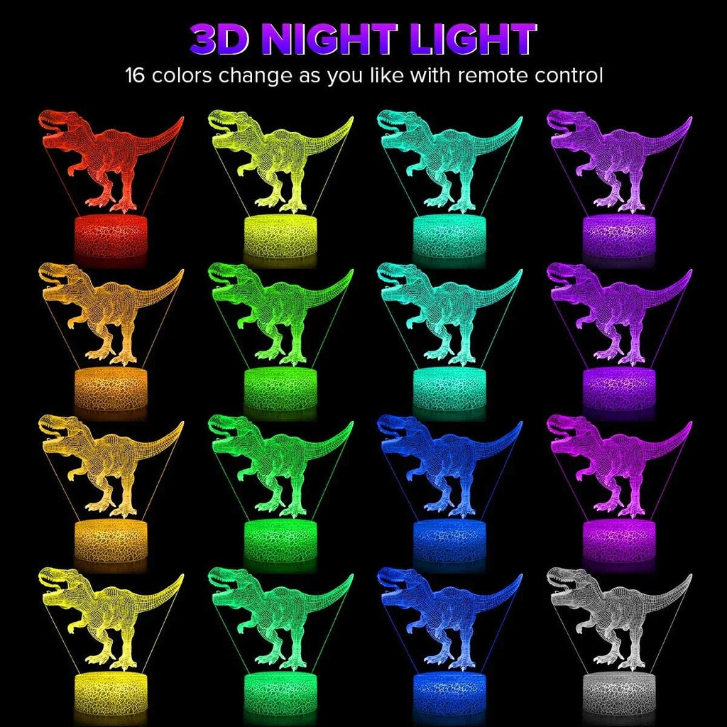 3D Dinosaur Night Light with Remote, 7 Colors + 16 Colors Changing Dimmable T Rex D351