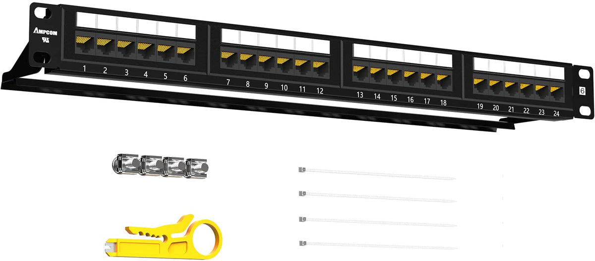 48 Ports Rack Mount CAT6 Patch Panel 2U 19 inch RJ45 Ethernet 568A 568B Gold Plated with Rear Cable Support Bar Pack of 2 C526