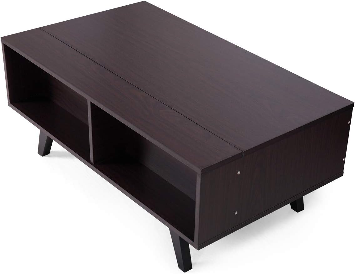 Walnut Lift Top Coffee Table with Hidden Compartment and Storage Cabinet D48009
