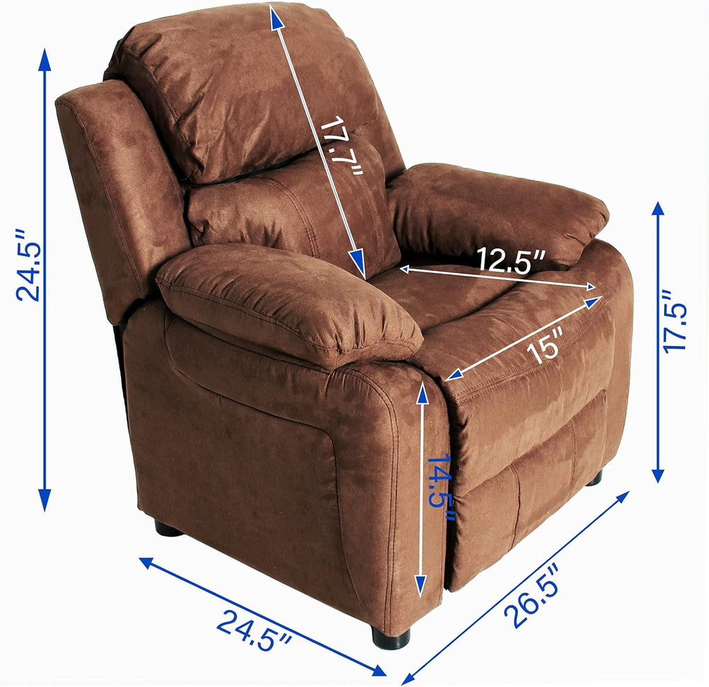 Light Brown Padded Leather Recliner with Storage Arms I428