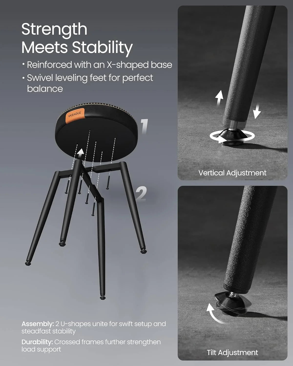 Set of 2 Upholstered Synthetic Leather Dining Stools, Ink Black L4023