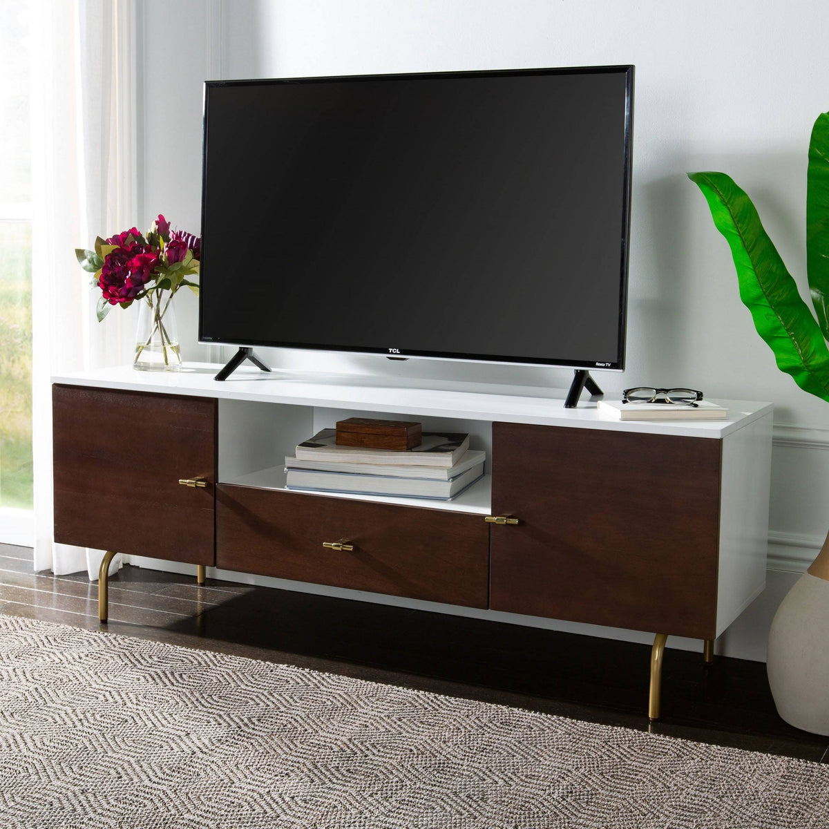 Black and White Washed Media Stand A80366