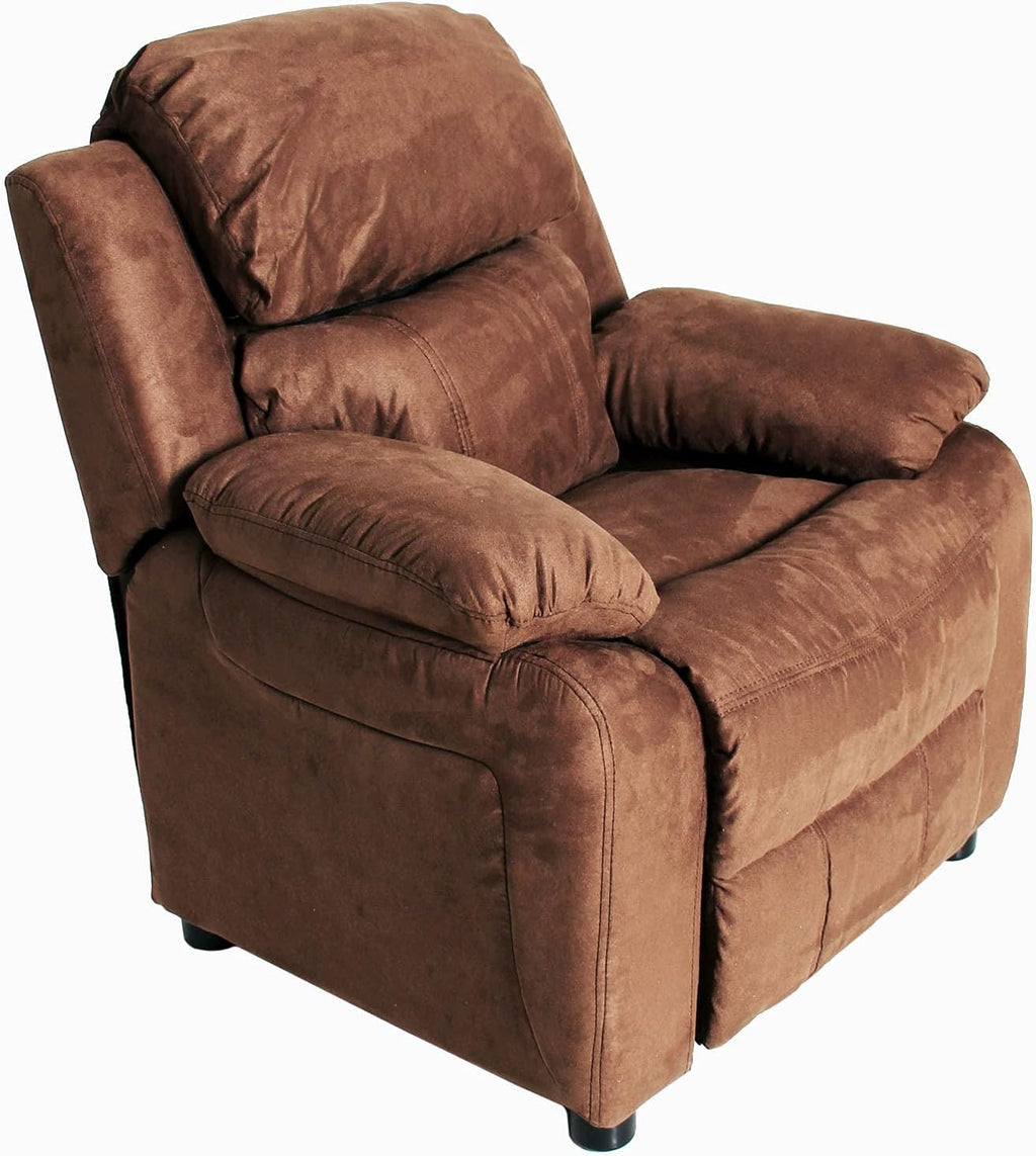 Light Brown Padded Leather Recliner with Storage Arms I428
