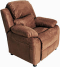 Light Brown Padded Leather Recliner with Storage Arms I428