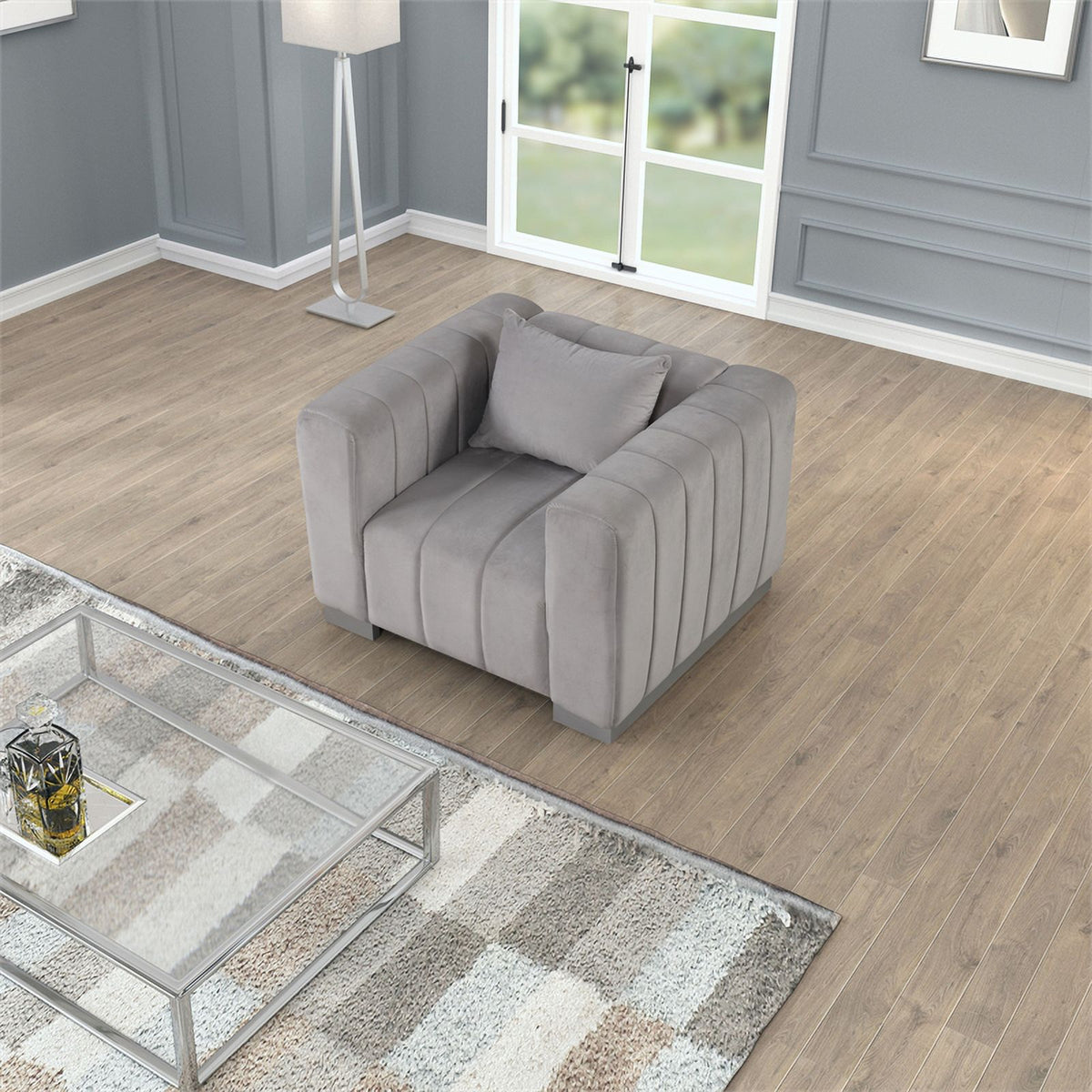 3-PC Velvet Sofa and 2 Armchairs Set Light Gray G80824