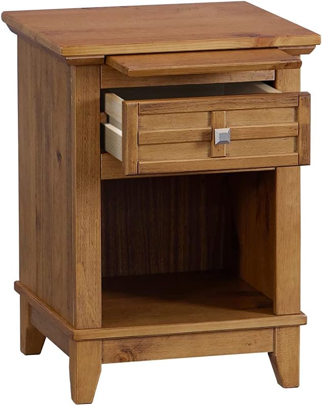 Teak Finish Wood Nightstand with Drawer and Pull-Out Tray V286463